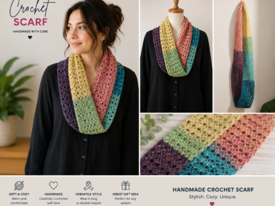 Crocheted Multicolor Infinity Scarf